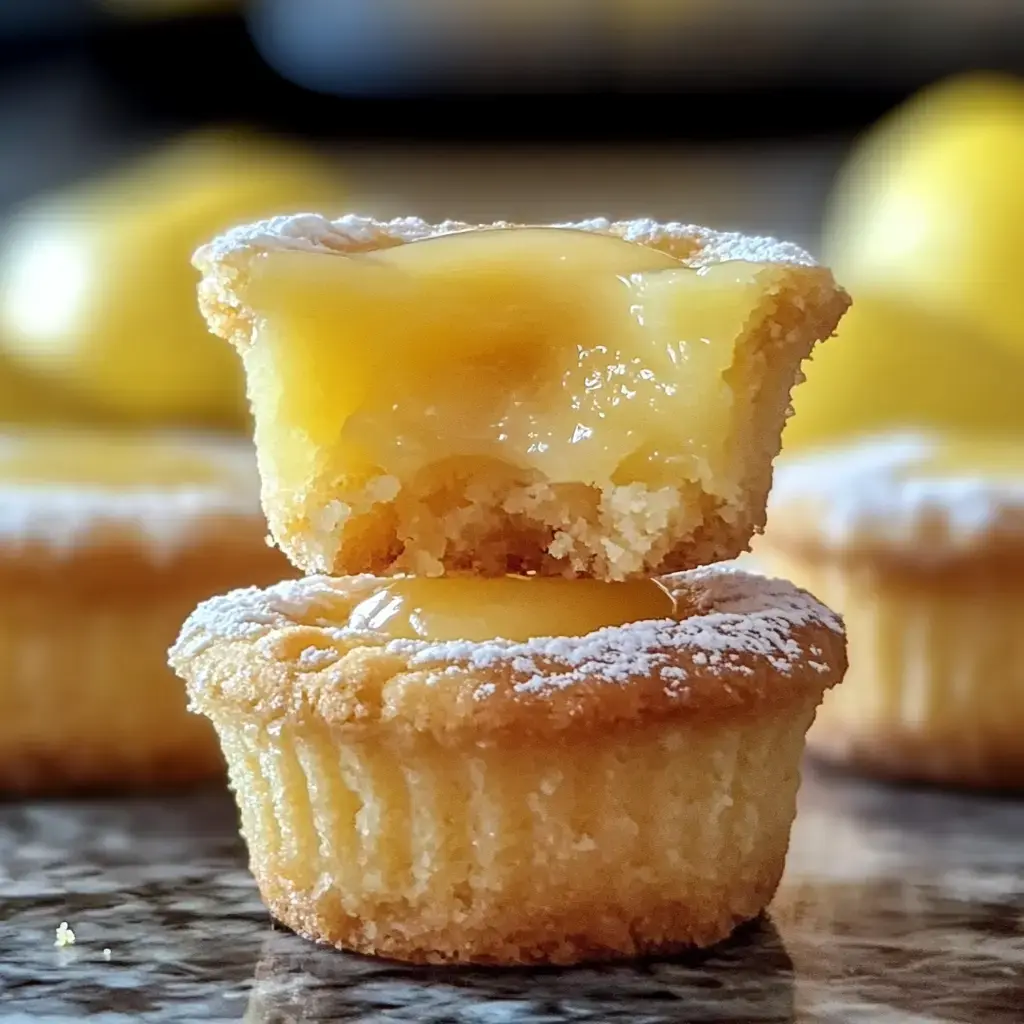 Une vue rapprochée d'une bouchée fourrée au citron, coupée en deux pour montrer l’intérieur fondant et acidulé.