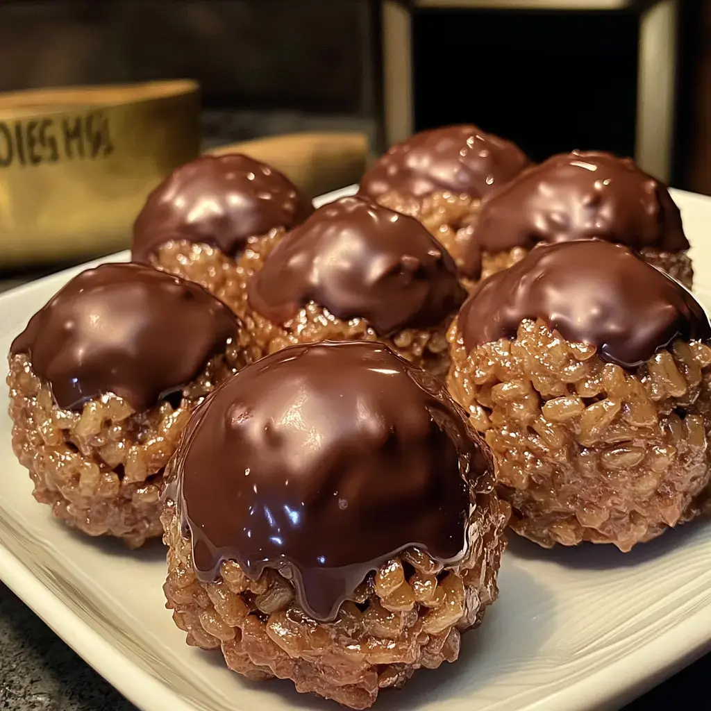 Assiette pleine de boules croustillantes nappées de chocolat brillant.