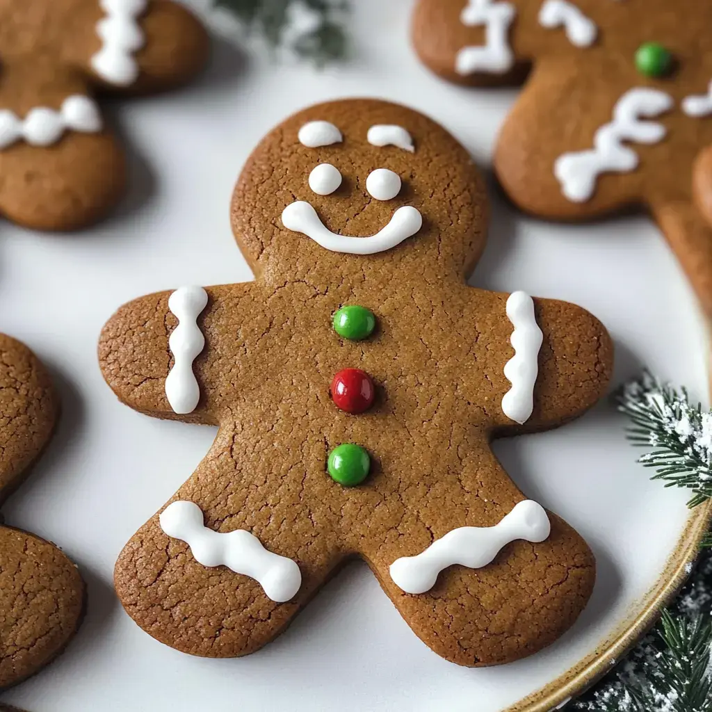 Un biscuit pain d'épices décoré en forme de bonhomme, sourire au glaçage et détails colorés.