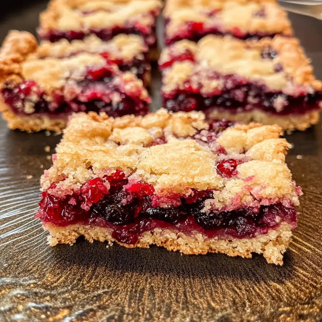 Vue rapprochée de barres fruitées sablées, garniture vive et croûte dorée