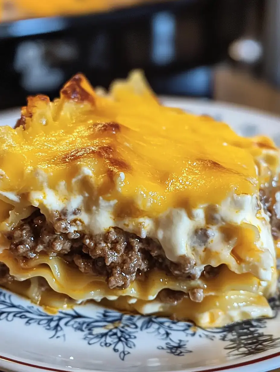 Gros plan sur une part gratinée dévoilant des couches de pâtes, viande et fromage fondu.