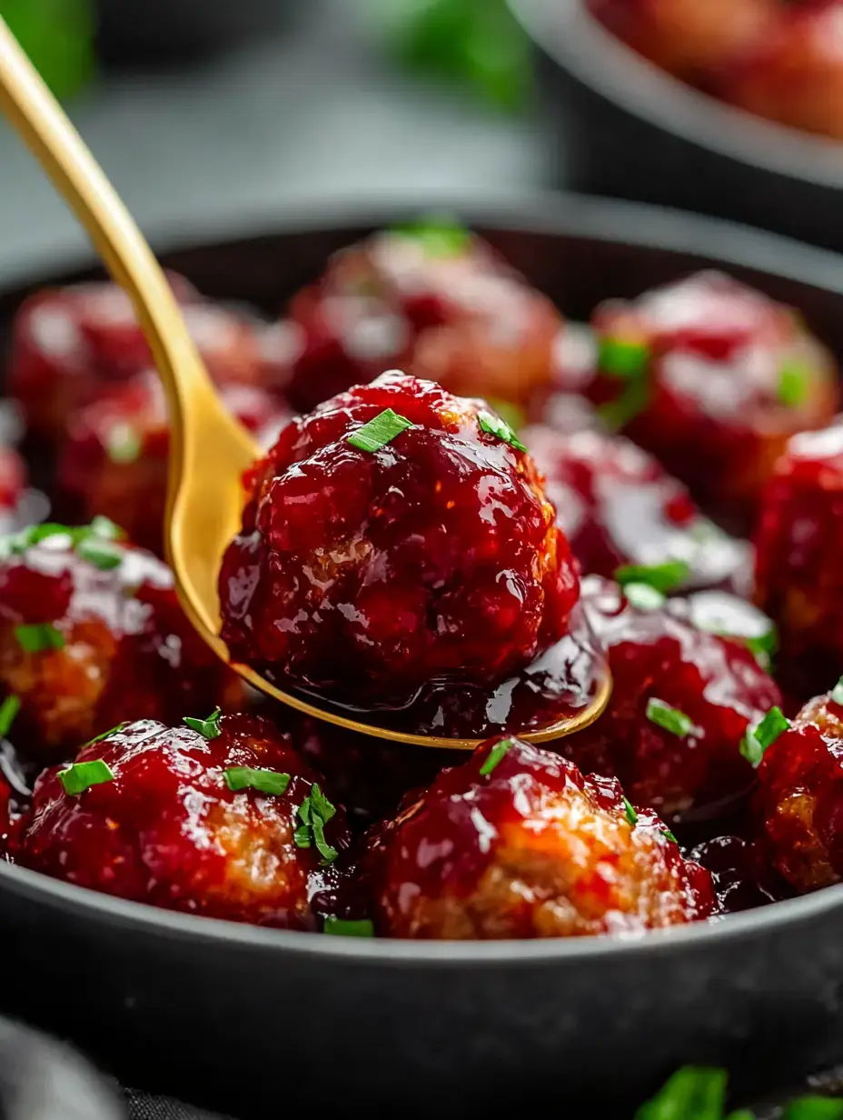 Une cuillère dorée soulève une boulette nappée de sauce et garnie de ciboulette hachée d'un bol noir rempli d'autres boulettes.