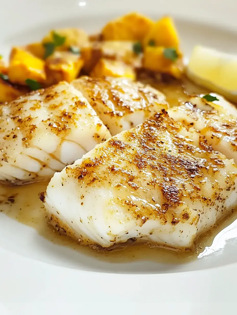 Filets de poisson grillés servis avec des patates douces rôties et un quartier de citron.