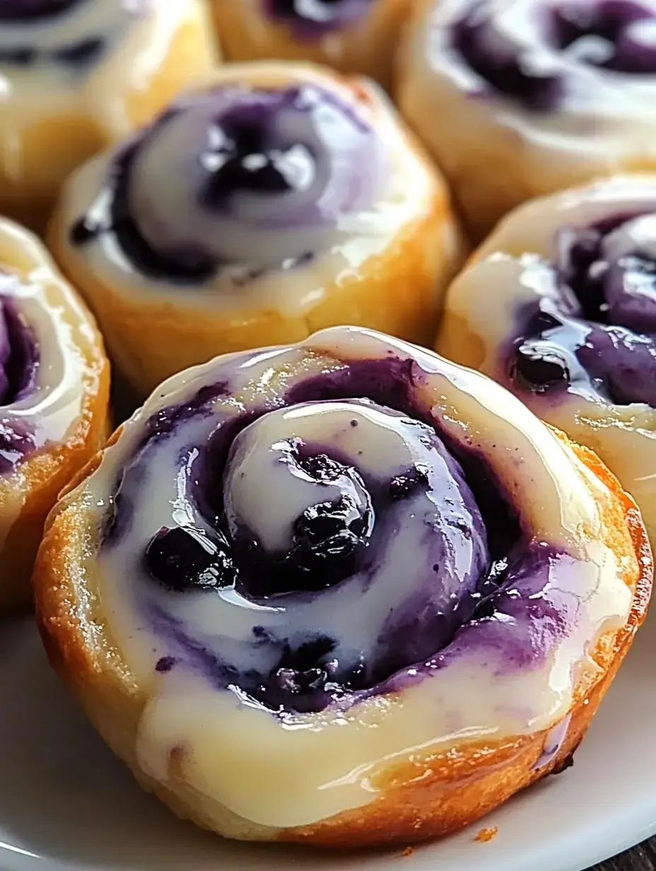 Gros plan sur des roulés à la cannelle ultra gourmands nappés de glaçage violet et de fromage frais.