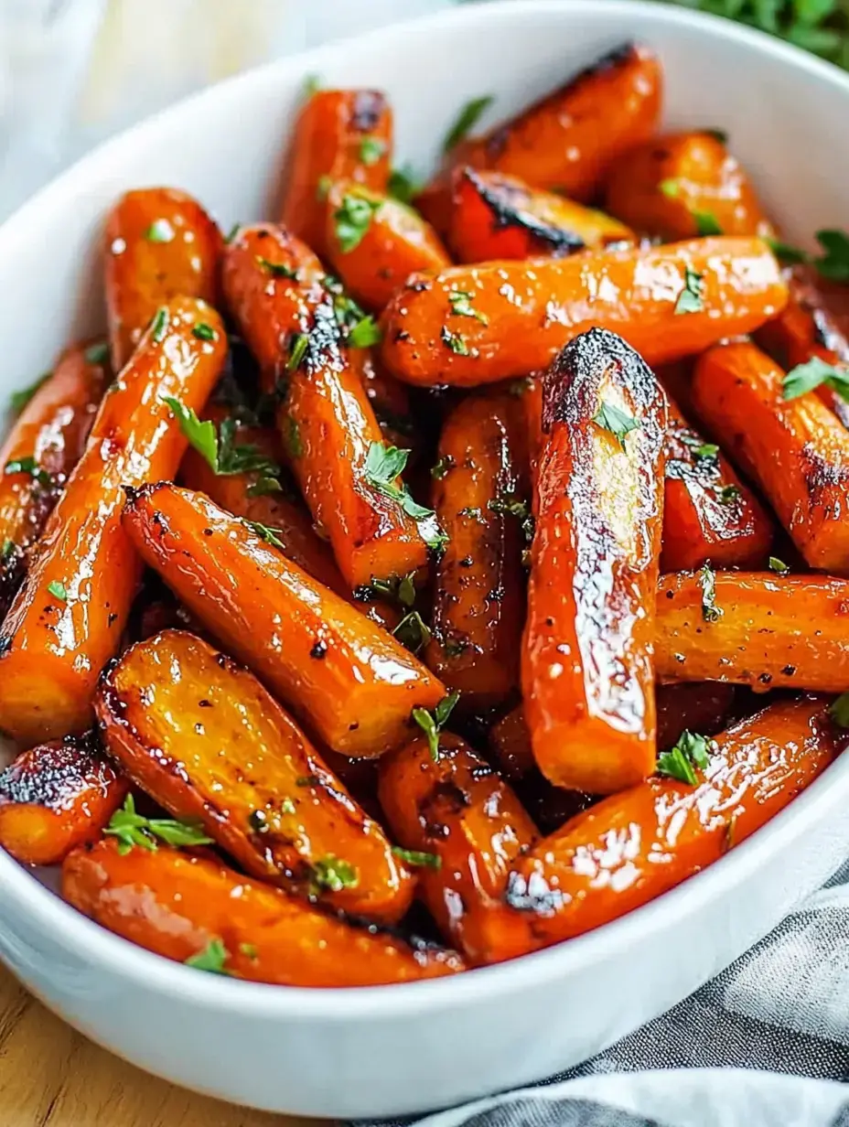 Un bol de carottes rôties glacées garnies d'herbes fraîches.