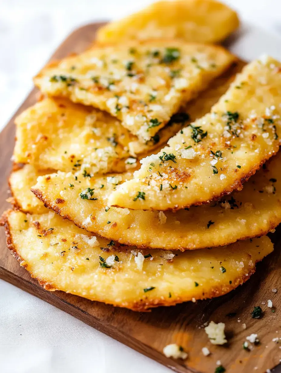 Une assiette de tranches de pommes de terre dorées et croustillantes, garnies d'herbes et de chapelure, servies sur une planche en bois avec un quartier de citron.