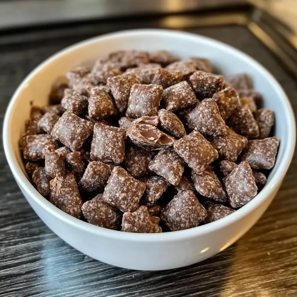 Une vue rapprochée d'un bol blanc rempli de carrés de chocolat.