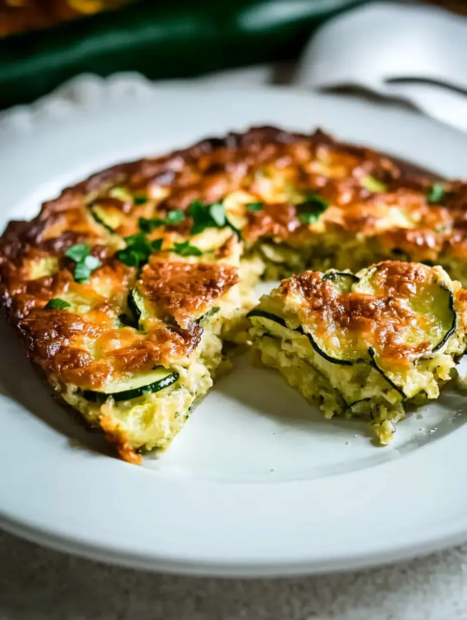 Une part de frittata aux courgettes garnie de persil frais, servie sur une assiette blanche.