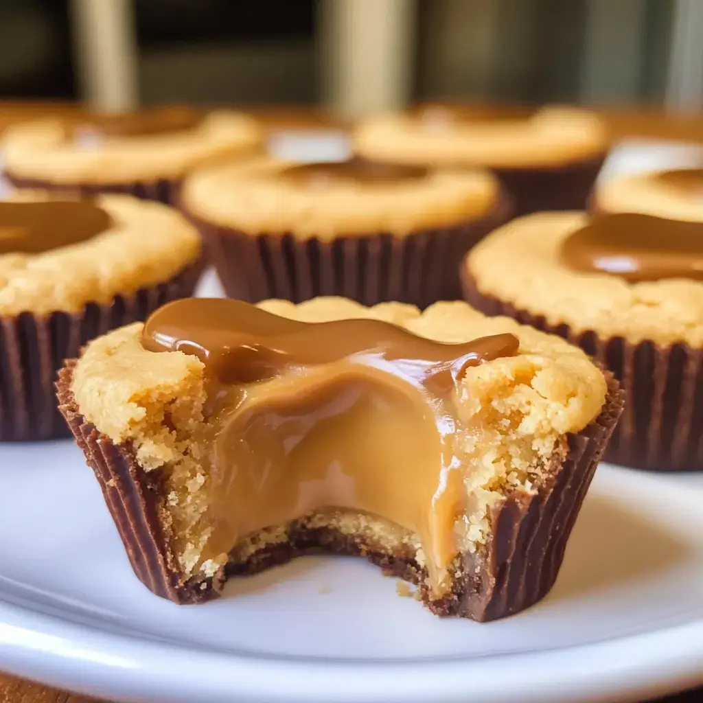 Gros plan sur une bouchée biscuit garnie de caramel fondant et nappée de chocolat, d’autres bouchées visibles derrière.