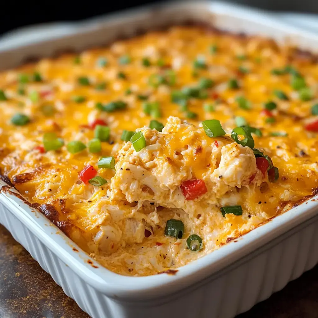 Plat fondant gratiné avec du fromage, des oignons verts et des dés de poivron rouge par-dessus.