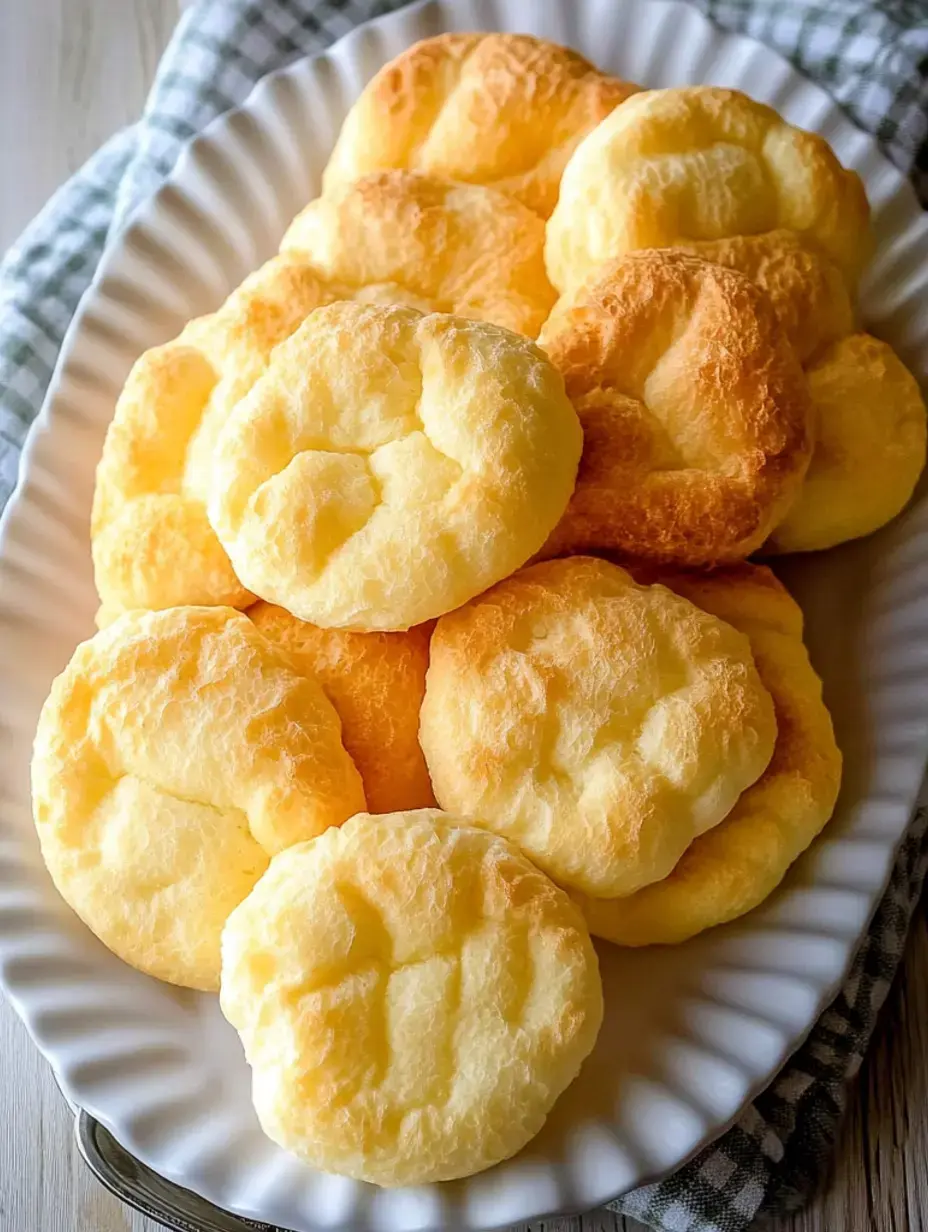 Un plateau contient une variété de petits pains nuage moelleux et dorés.