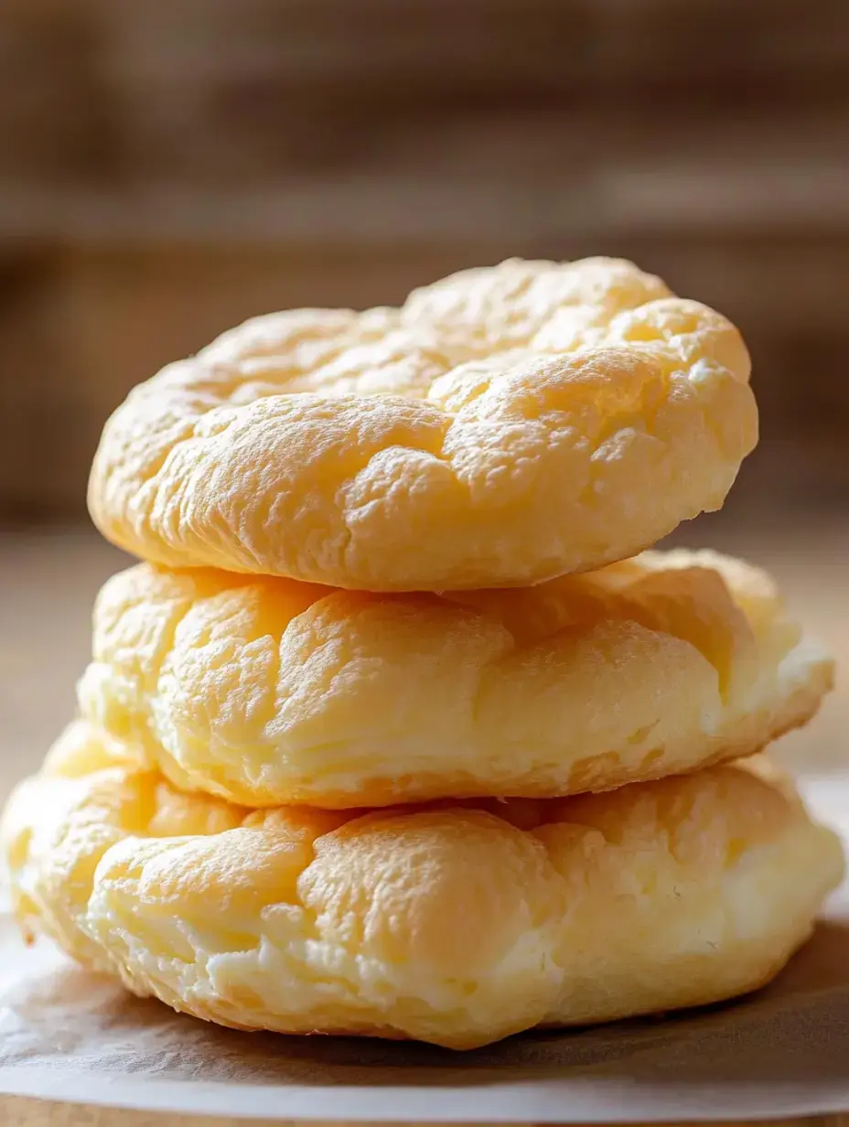 Une pile de trois gâteaux au fromage moelleux et dorés sur une assiette.