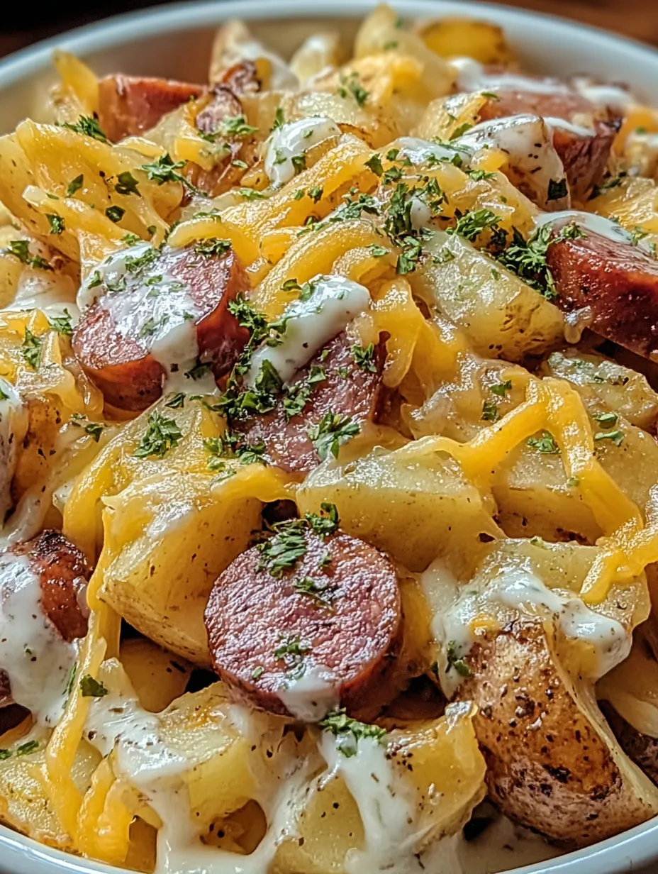 Pommes de terre gourmandes au fromage et saucisse fumée
